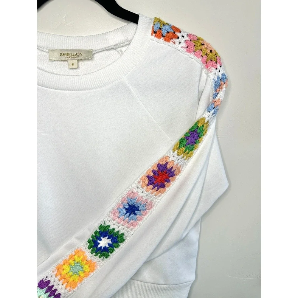 Rebellion Crochet Granny Square Sweatshirt S Cottagecore Craftcore Shabby Chic - Picture 5 of 9